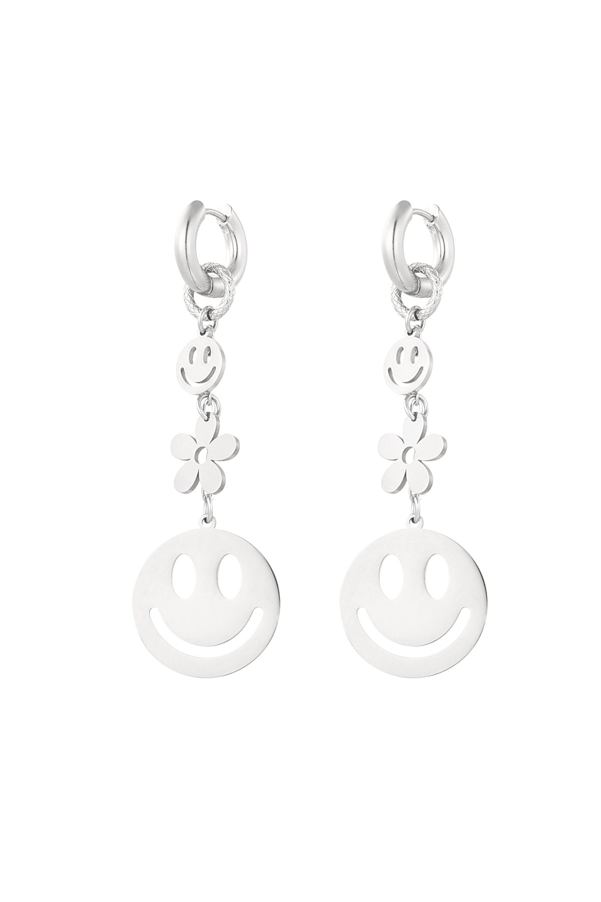 Earrings smiley flower - Silver Color color h5 