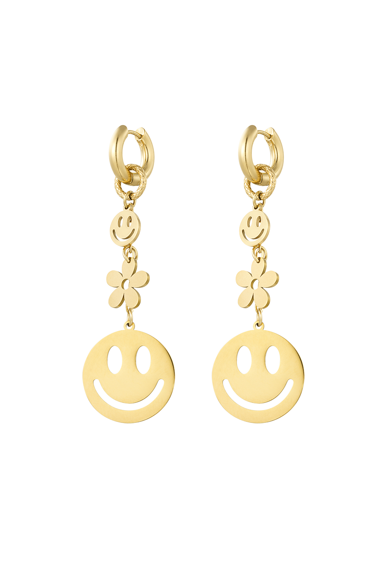 Earrings smiley flower - Gold color h5 