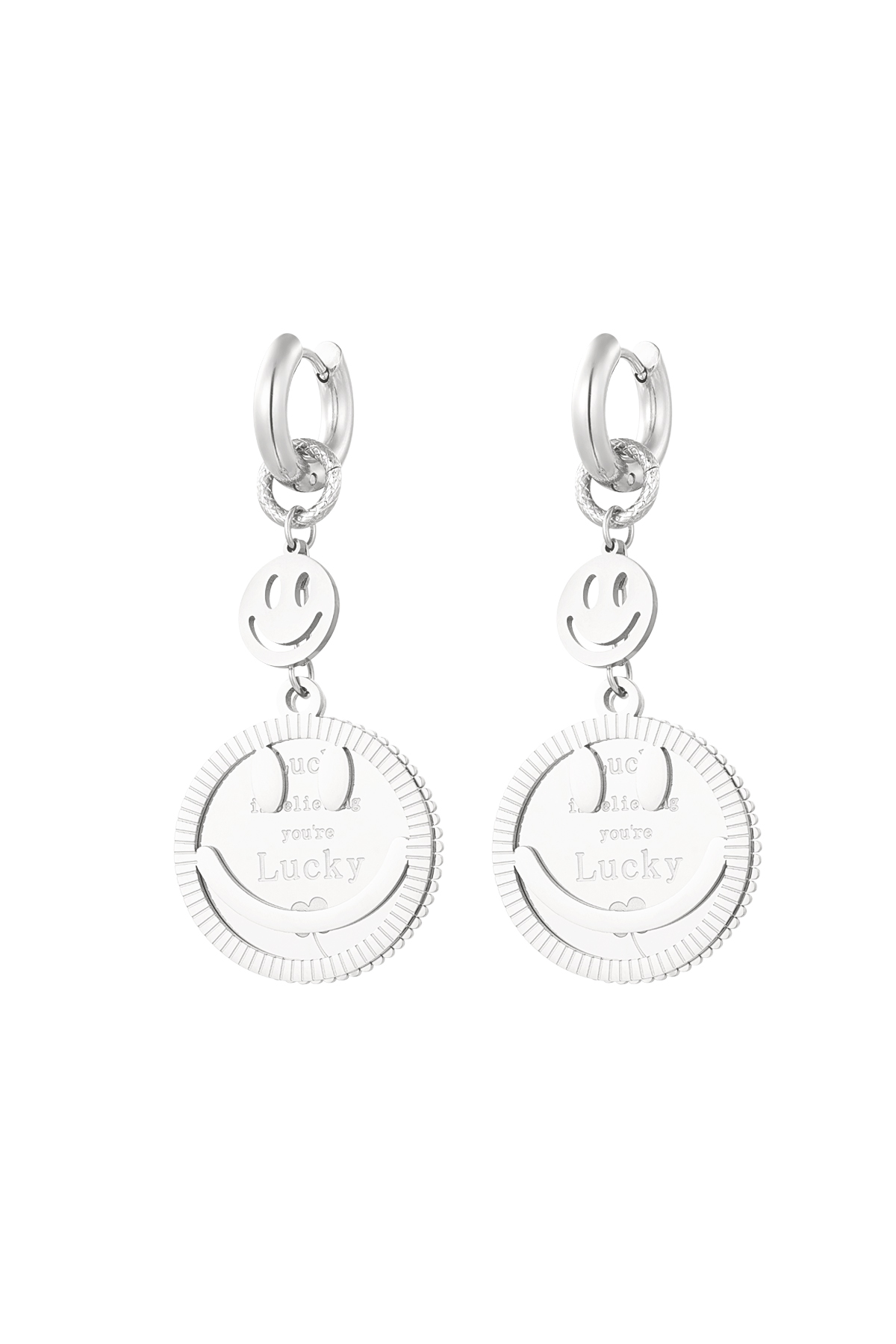 Earrings lucky smiley face - Silver Color color h5 