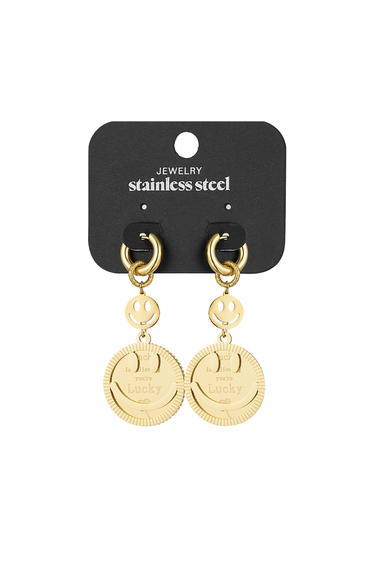 Earrings lucky smiley face - Gold color h5 Picture4