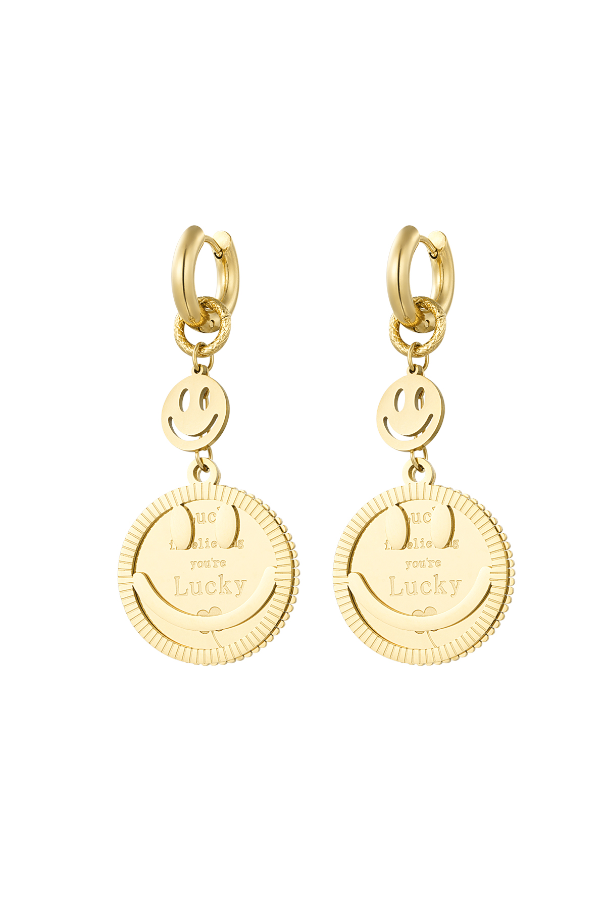 Earrings lucky smiley face - Gold color h5 