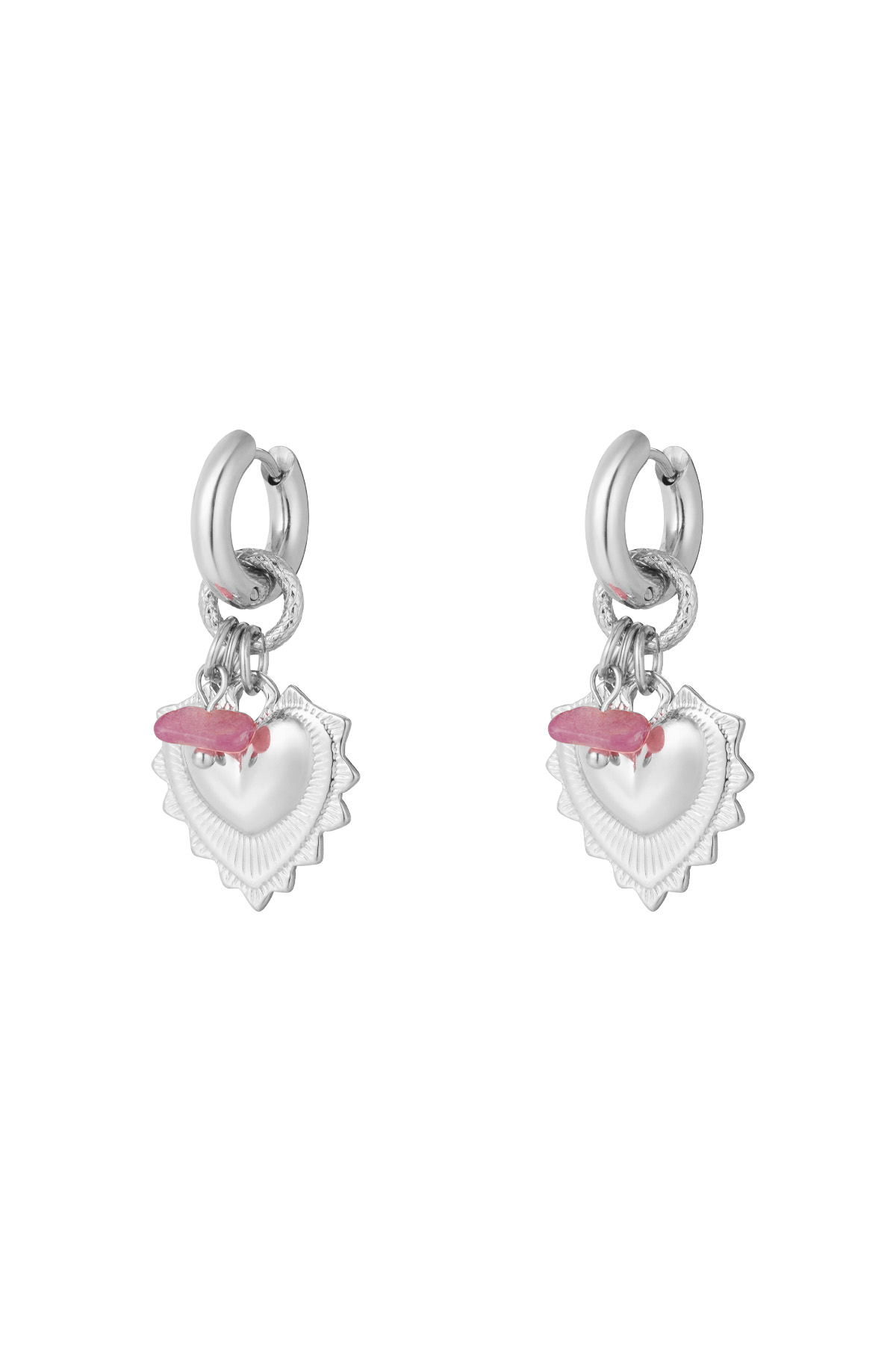 Bold heart earrings - Silver Color color h5 