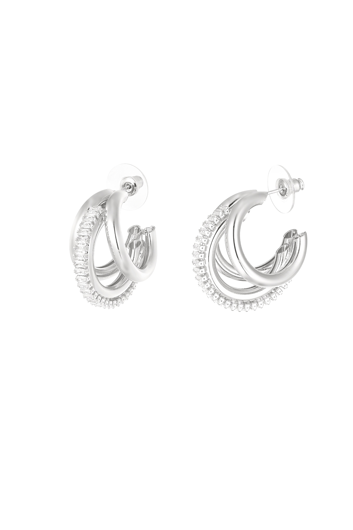 Triple party hoop earrings - Silver Color color h5 