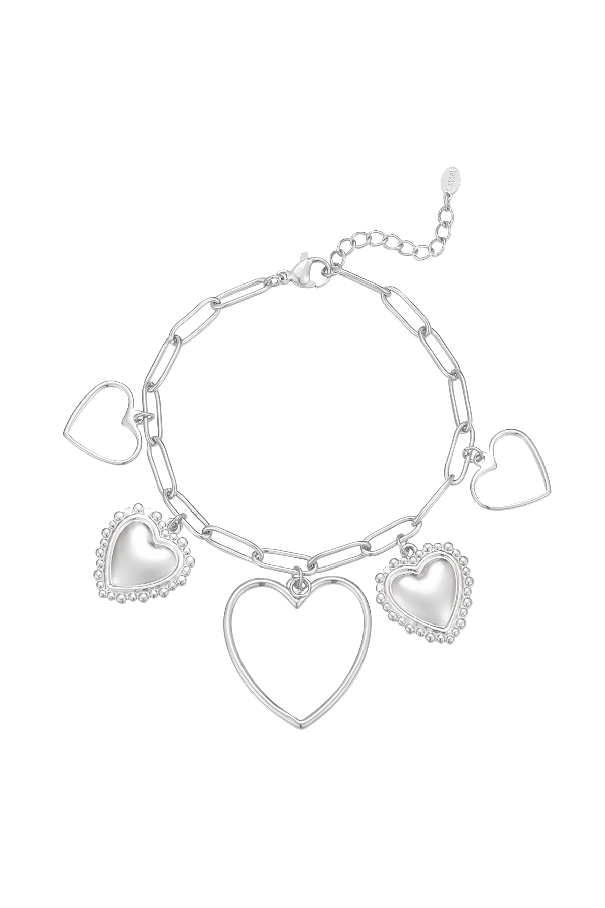 Pulsera corazones abiertos - Color plata 