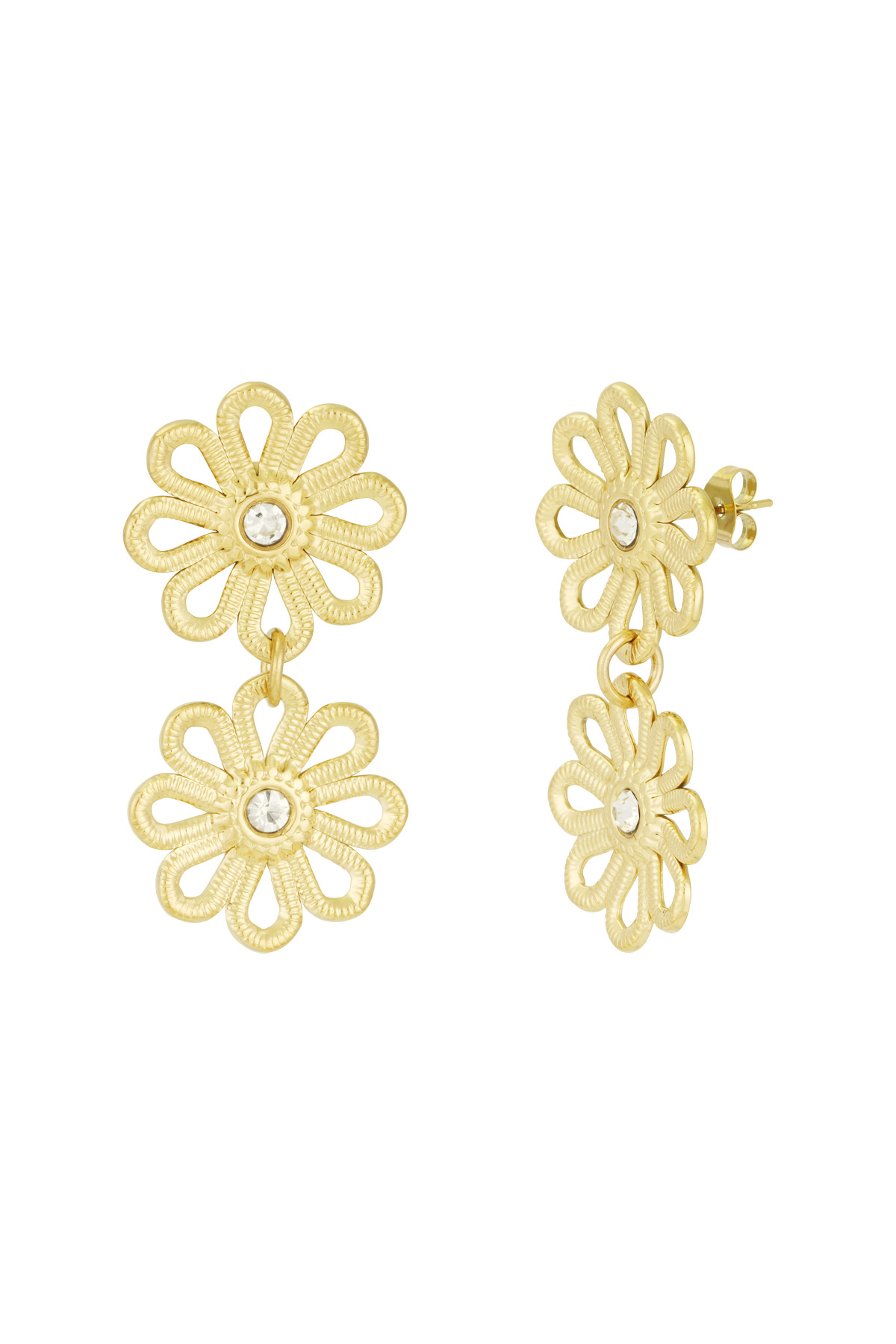 Double flower earrings - Gold color h5 