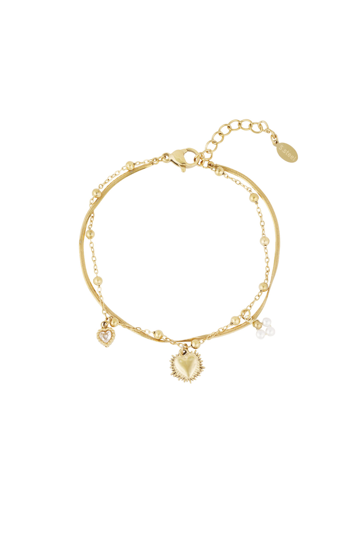 Double bracelet with heart charm - Gold color h5 