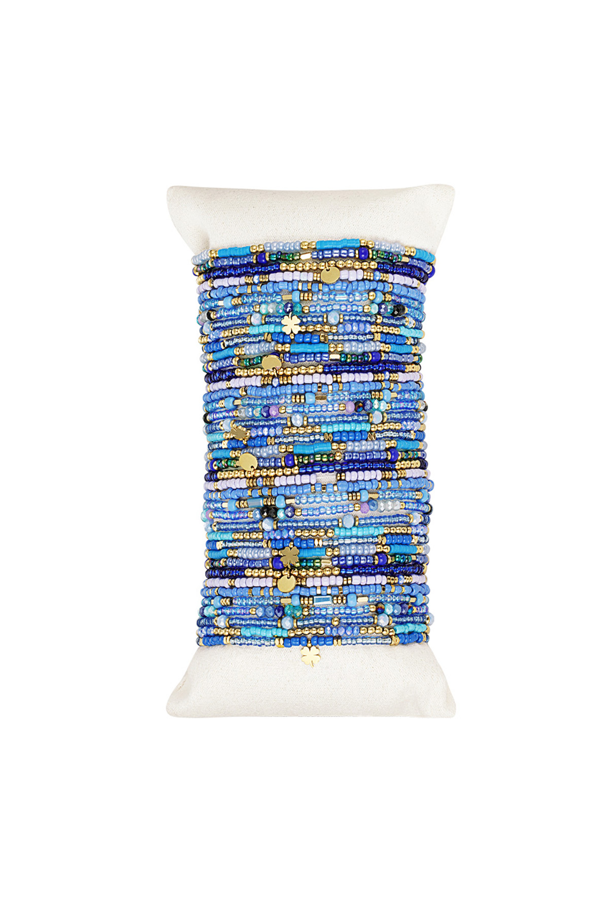 Display with bracelets colorful beads Blue & Gold color Stainless Steel