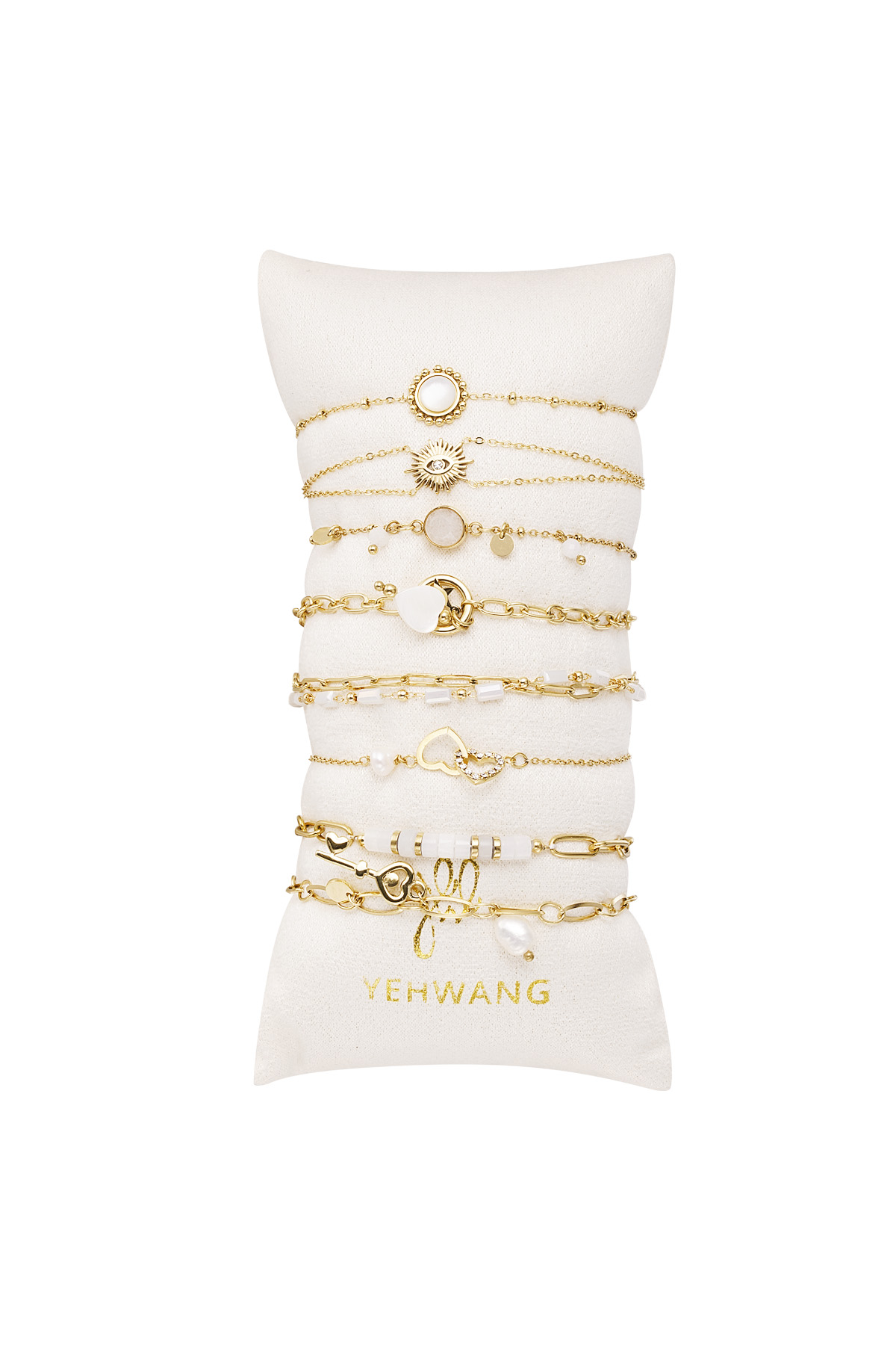 Armbänder zeigen weiße Details - goldener Edelstahl
