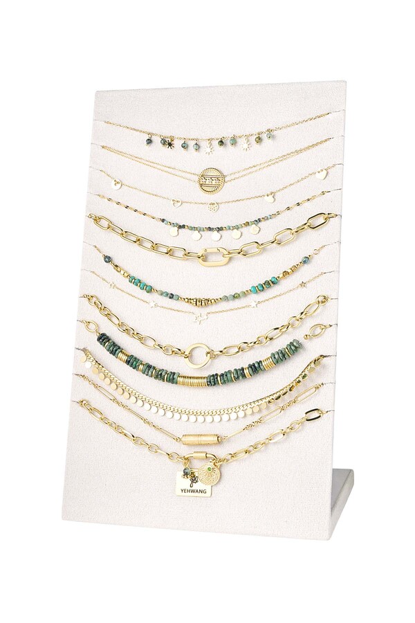 Amuletos para exhibición de collar - Acero inoxidable verde y dorado
