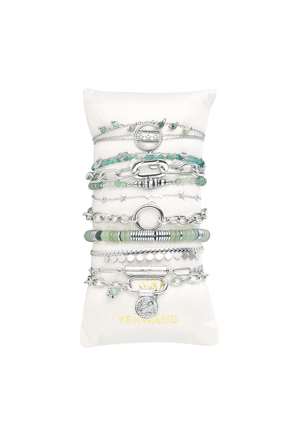 Présentoir bracelet charms - vert & argent Acier Inoxydable