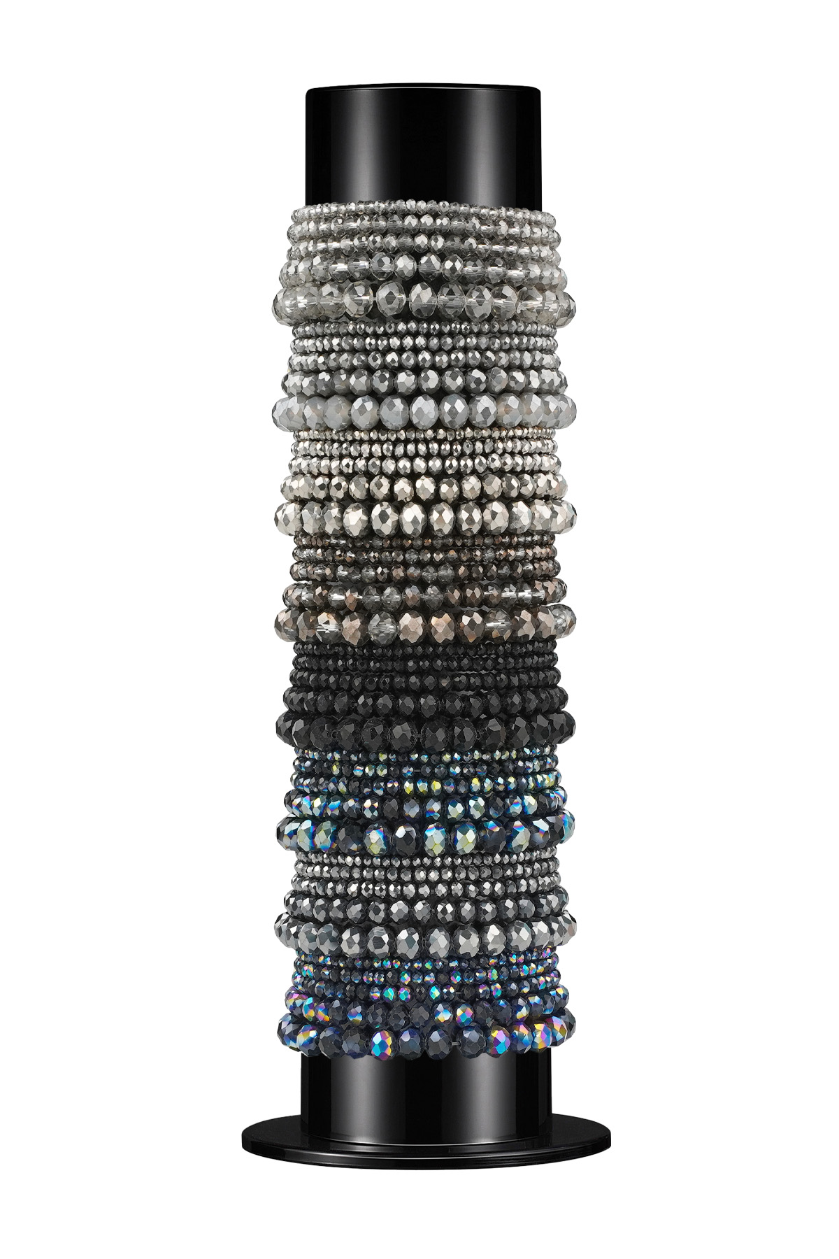 Bracelet display with glass bead bracelets - black grey