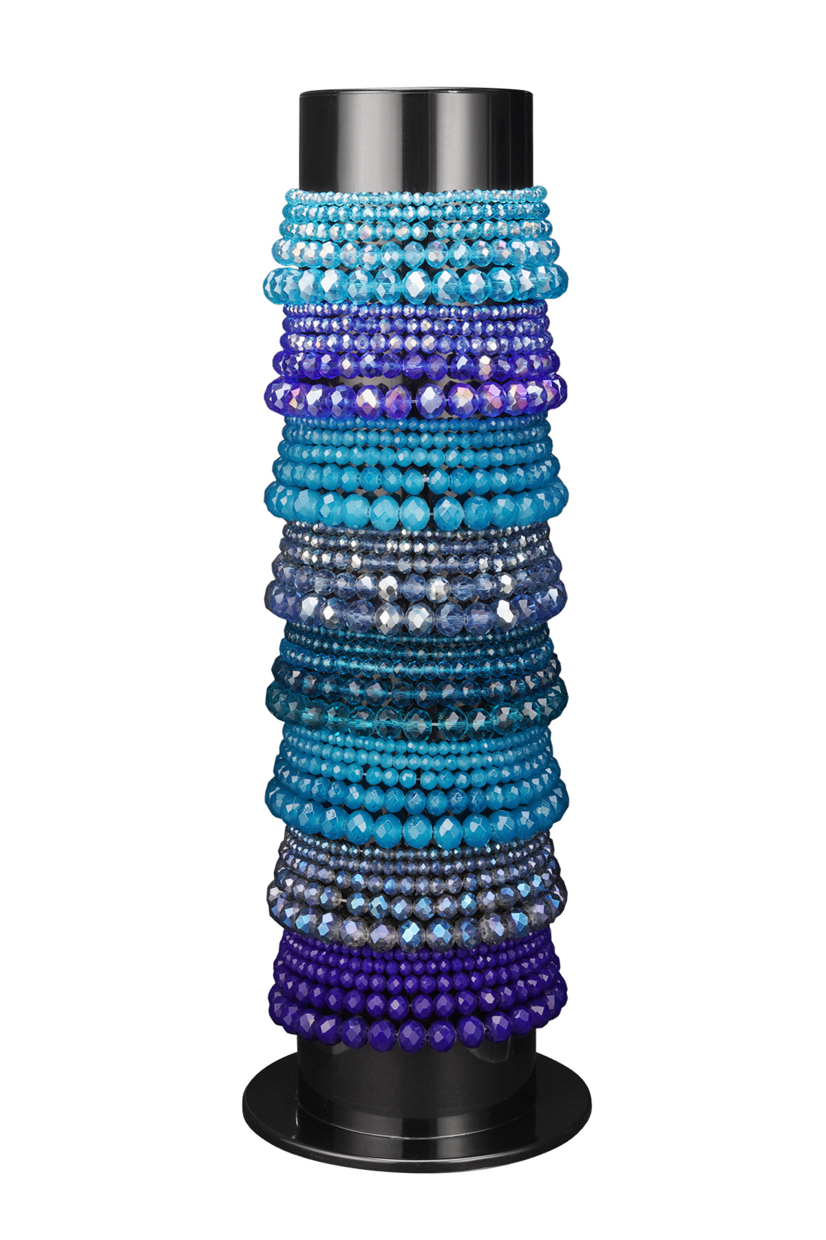 Bracelet display with glass bead bracelets - blue