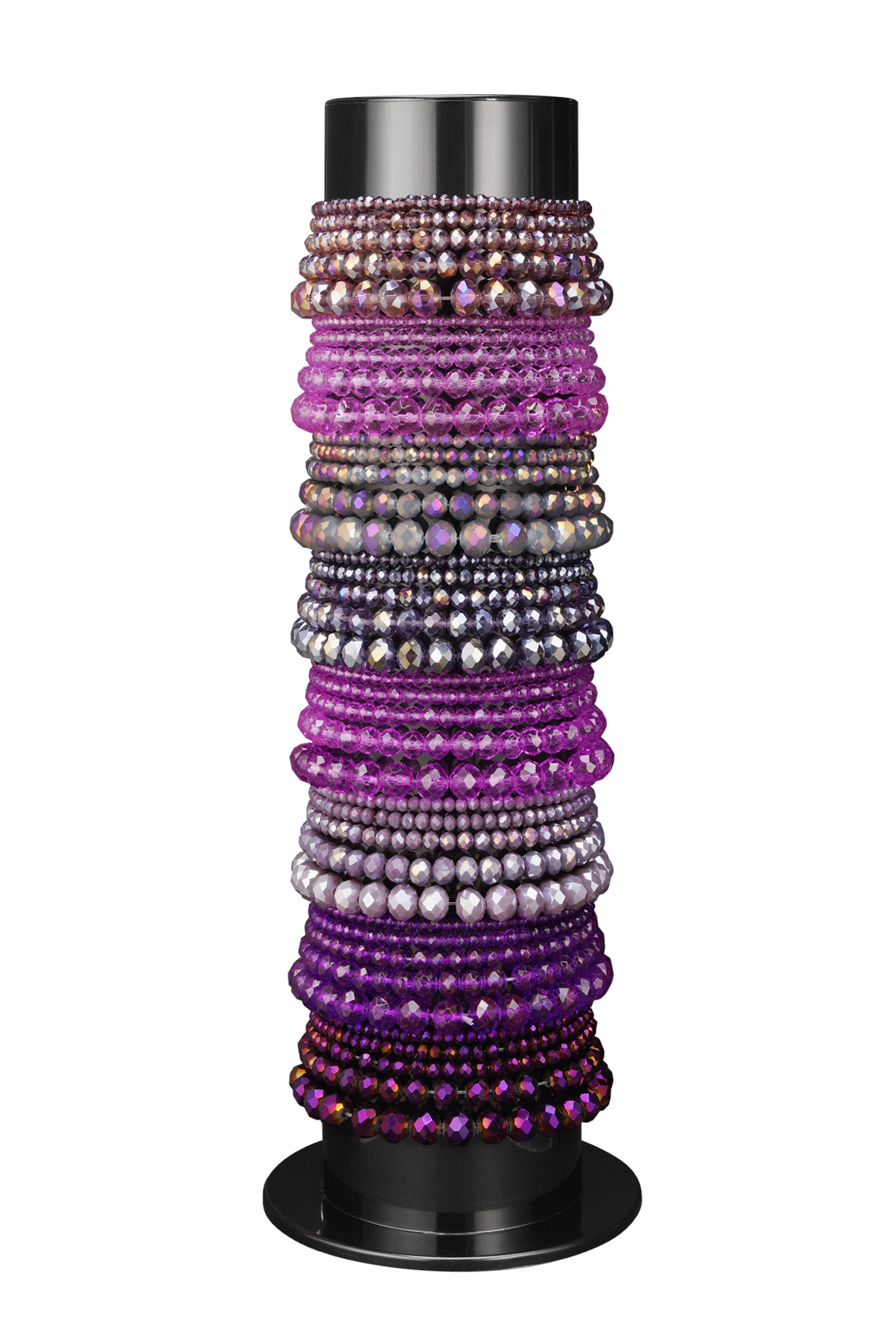 Expositor de pulseras con pulseras de cuentas de cristal - violeta