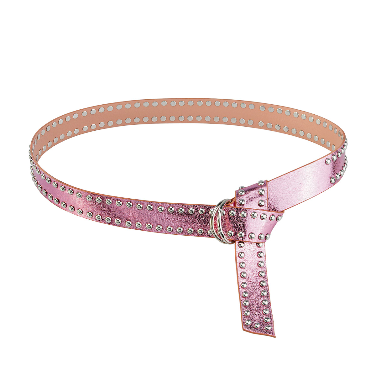 Cinturón rosa metalizado con tachuelas