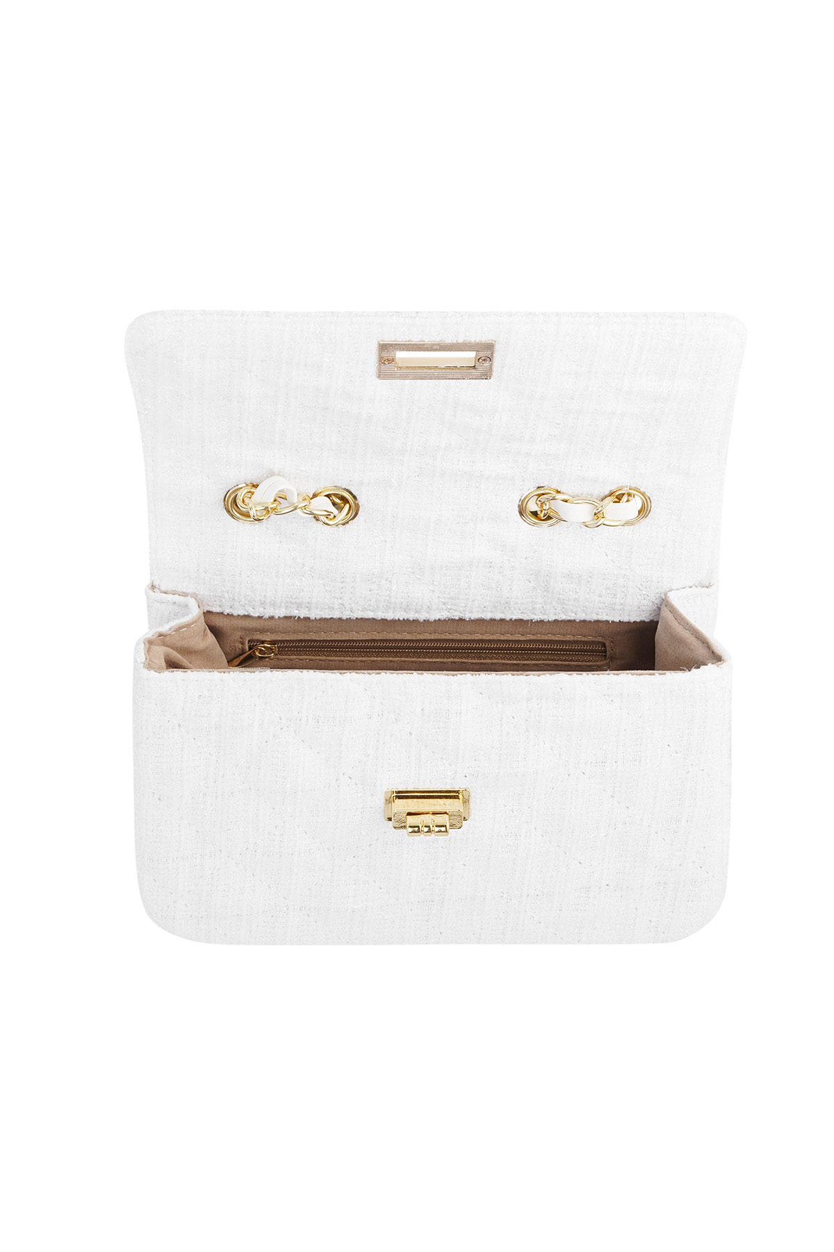 Dikişli ve altın detaylı çanta - beyaz White Polyester h5 Resim8