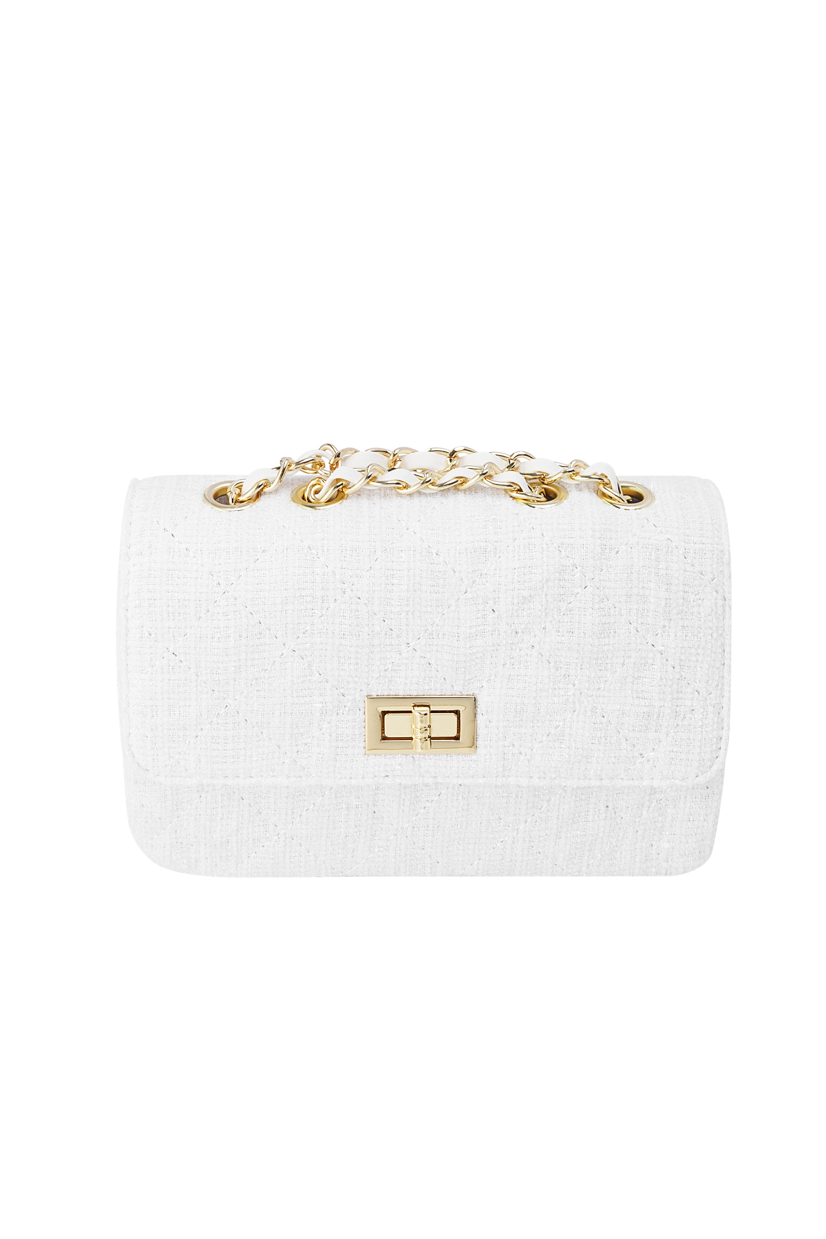 Dikişli ve altın detaylı çanta - beyaz White Polyester