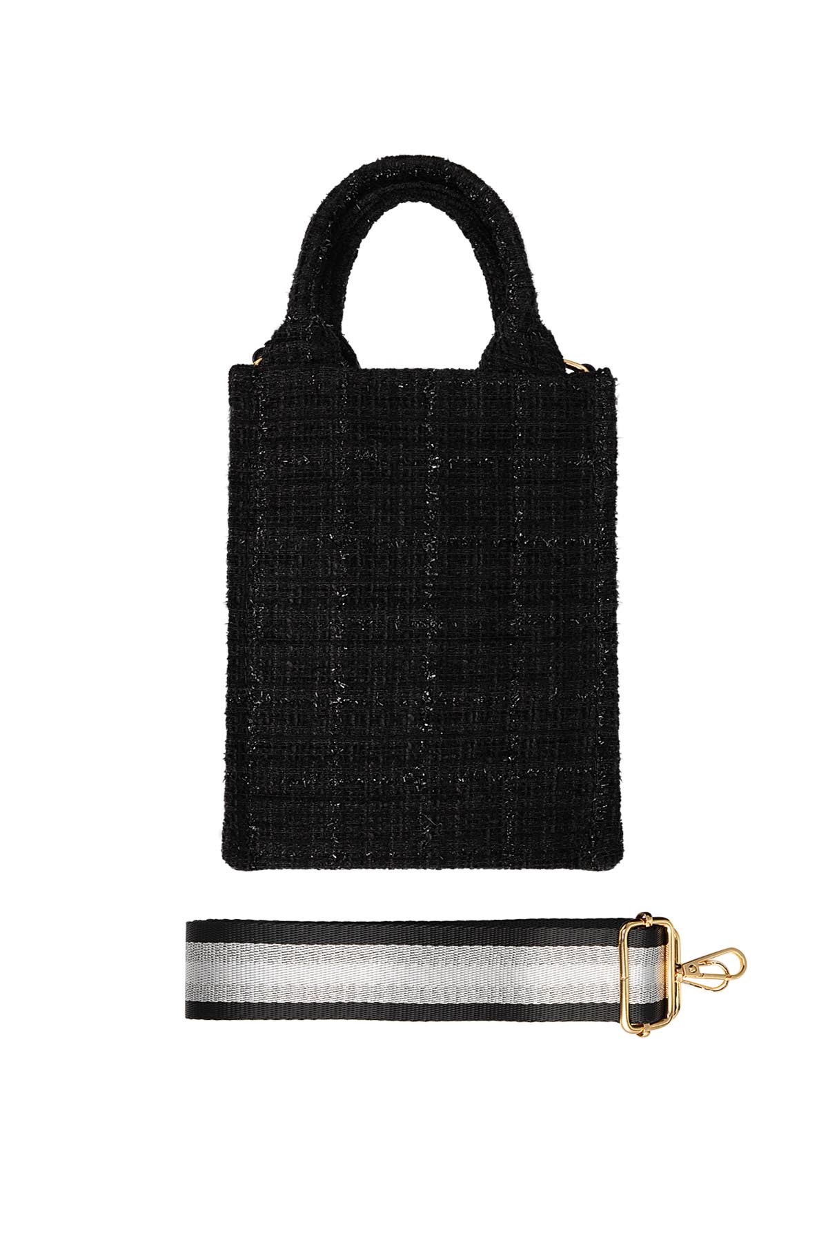 Handbag with pattern &amp; bag strap - black Polyester