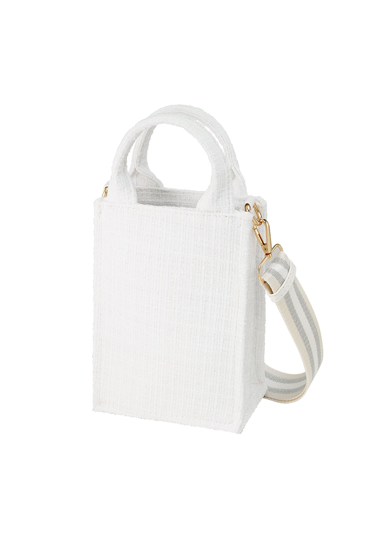 Handbag with pattern & bag strap - white Polyester h5 