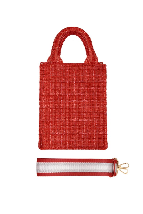 Handbag with pattern & bag strap - red Polyester