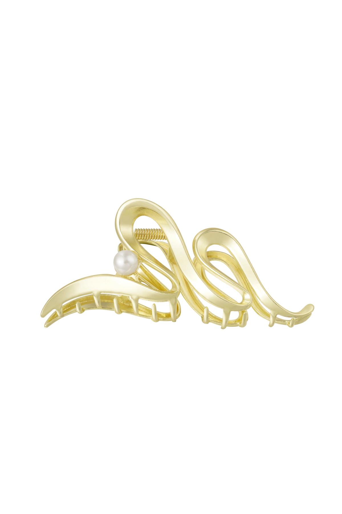 Haarspange Locke mit Perle - goldfarbenes Metall h5 