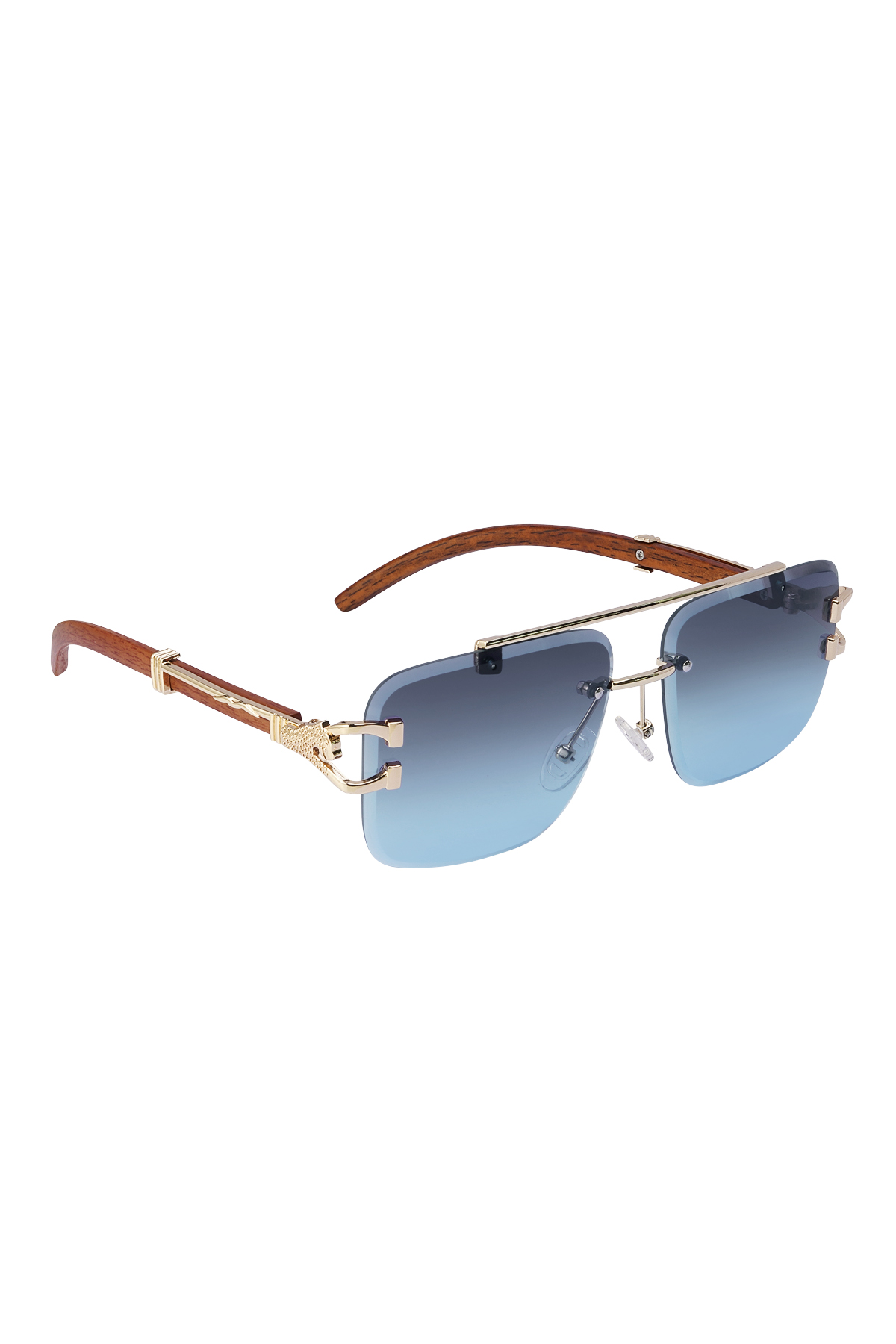 Sonnenbrille Holzdetails Leopard Blau h5 