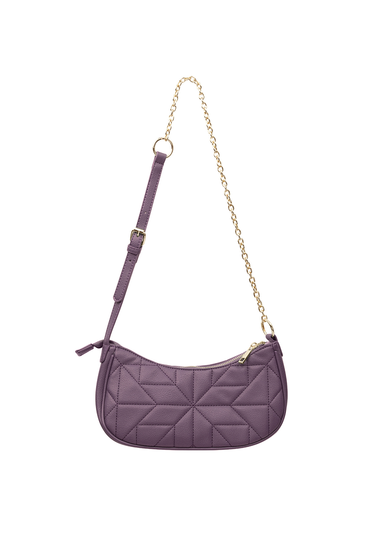 Stitched Shoulder Bag Gold Color Hardware - Purple