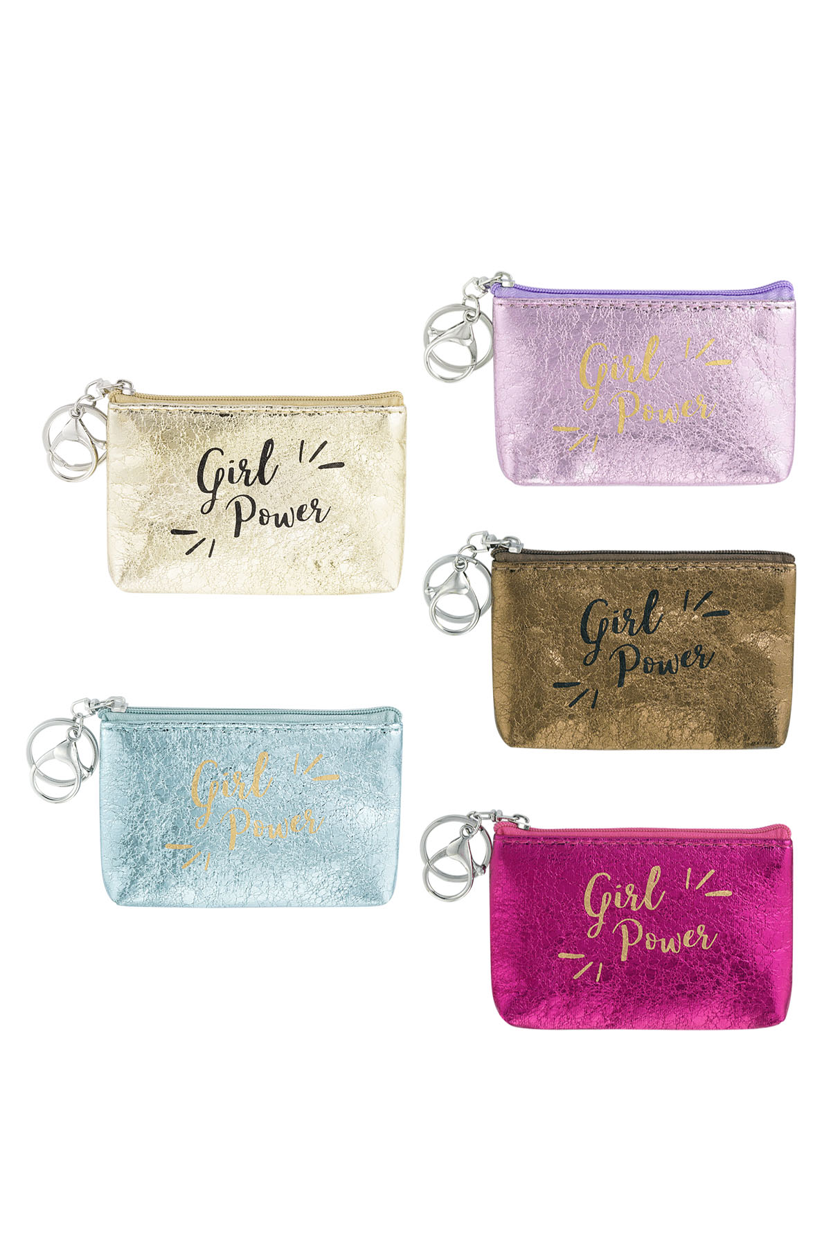 Schlüsselanhänger-Geldbörse Metallic Girl Power – Gold