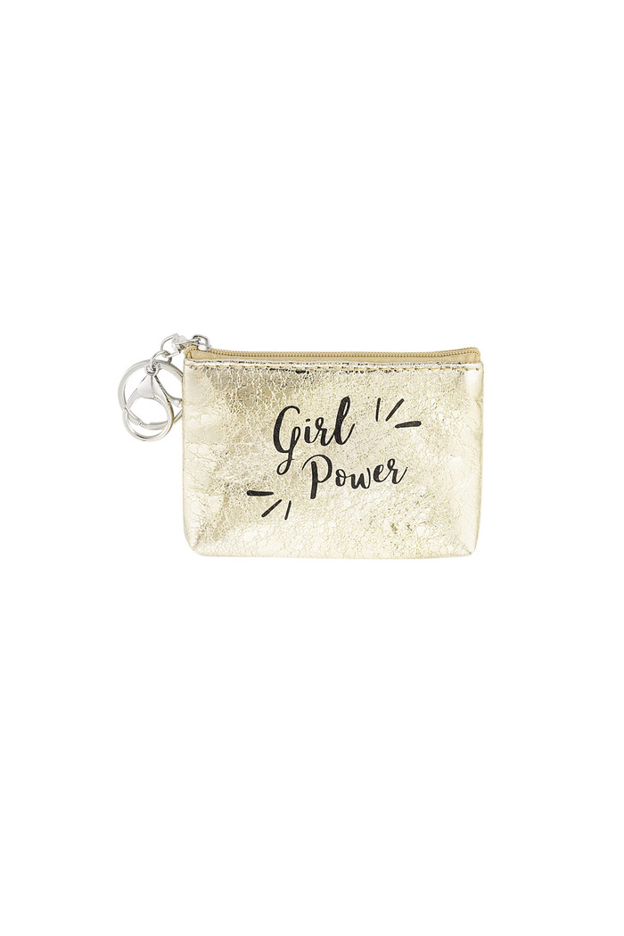 Porte-clés portefeuille métallisé girl power - doré 