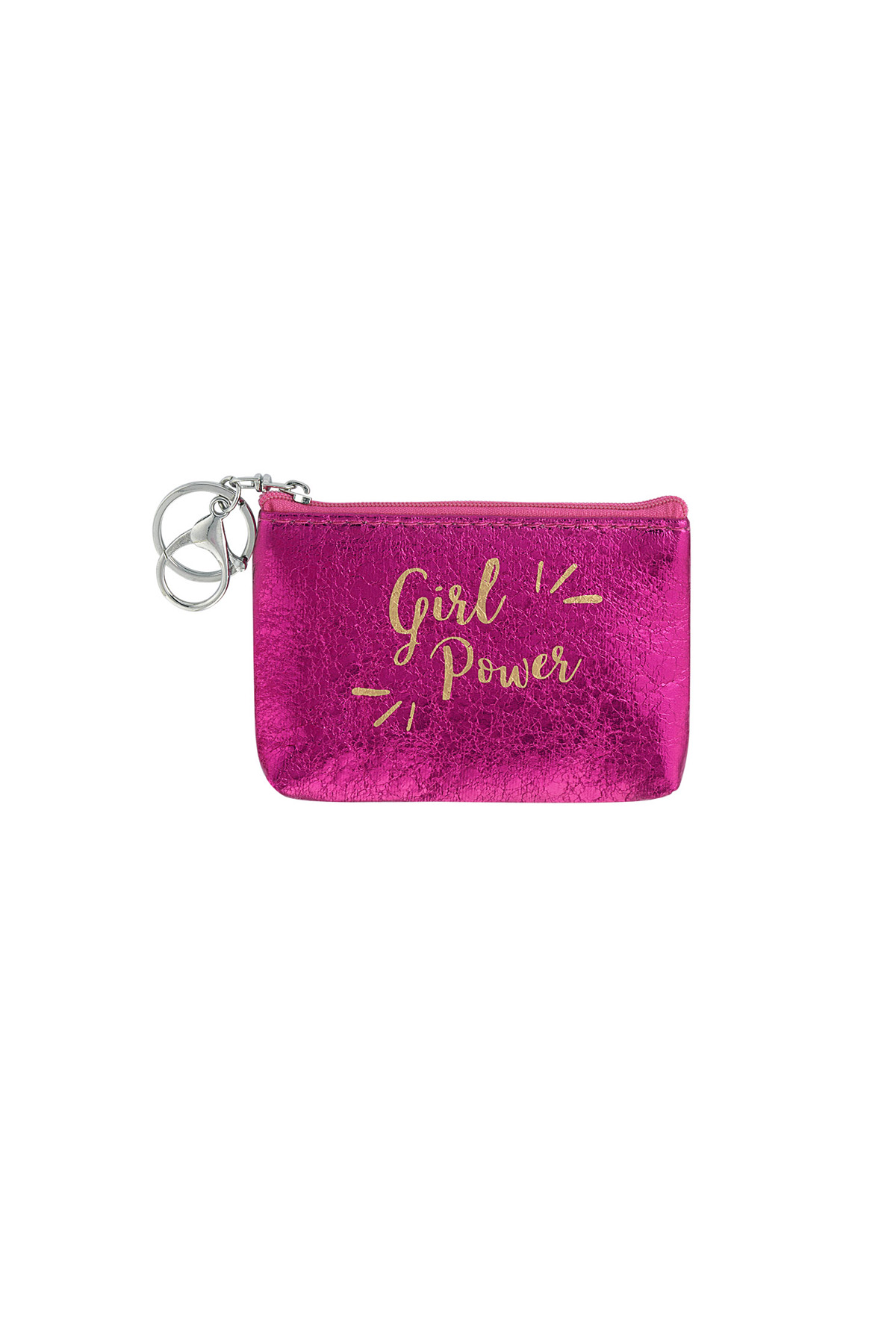 Porte-clés portefeuille métallisé girl power - fuchsia