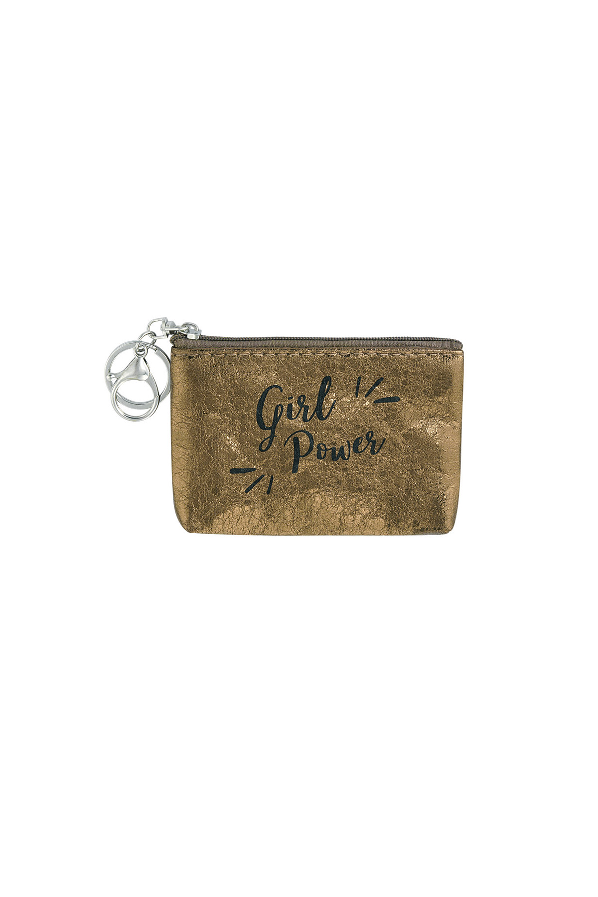 Porte-clés portefeuille métallisé girl power - marron