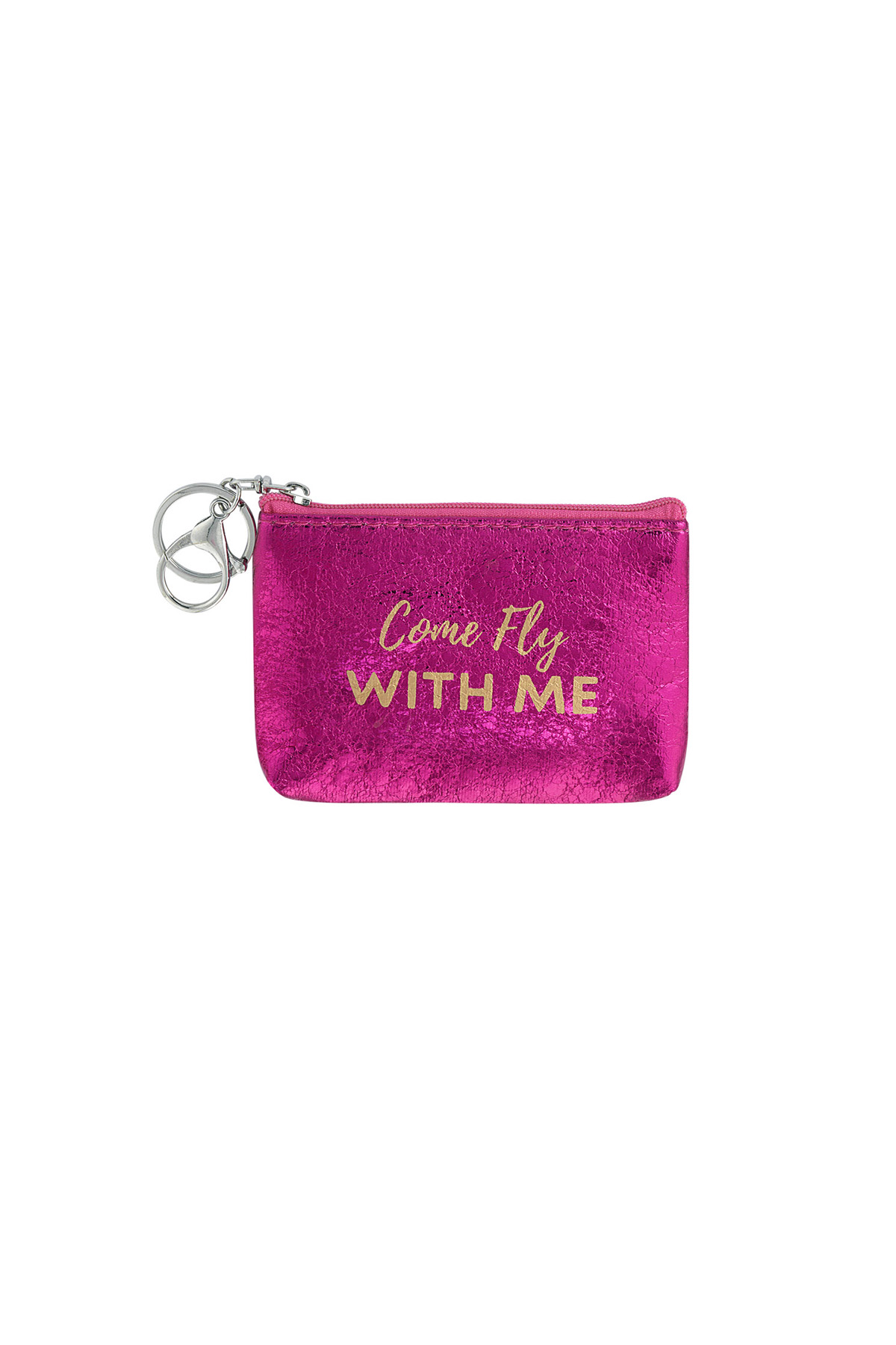 Keychain wallet metallic come fly with me - fuchsia