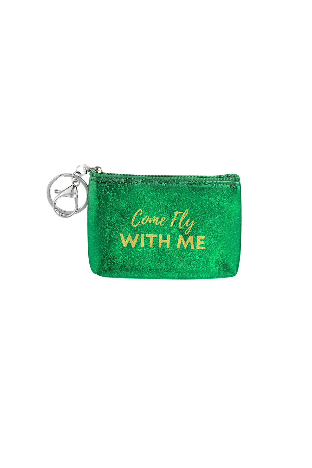 Sleutelhanger portemonnee metallic come fly with me - groen h5 