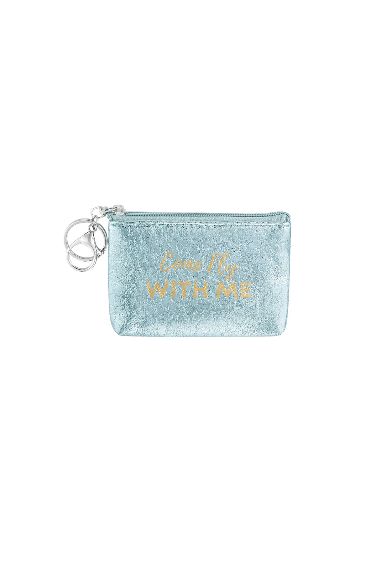 Keychain wallet metallic come fly with me - blue