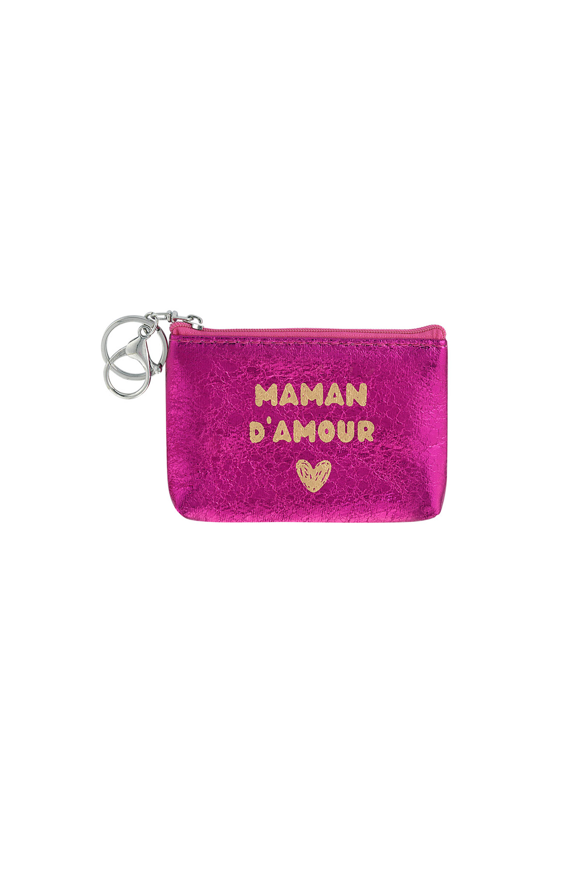 Sleutelhanger portemonnee metallic maman d'amour - fuchsia