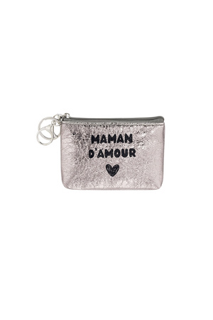 Sleutelhanger portemonnee metallic maman d'amour - zilver h5 