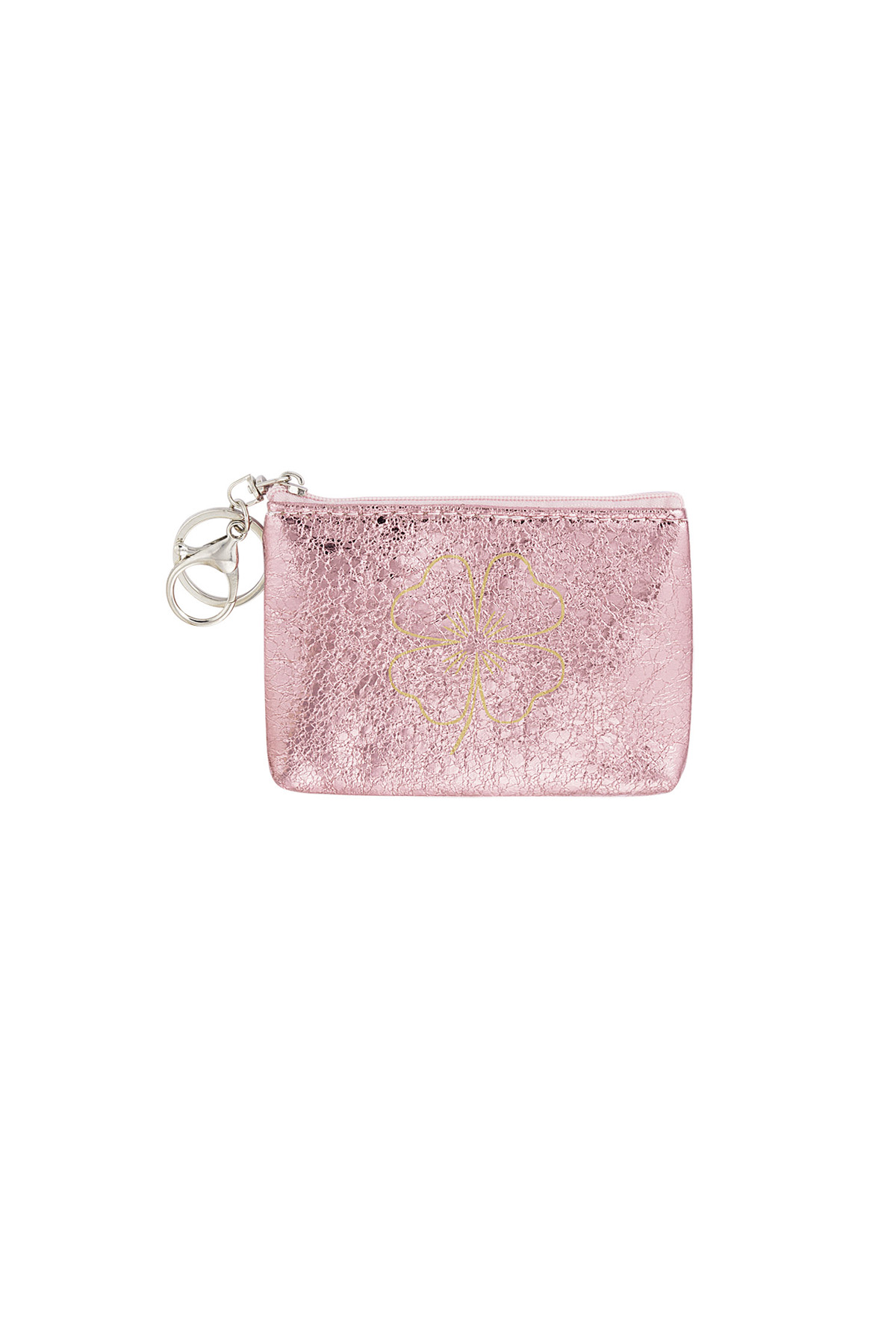 Schlüsselanhänger-Geldbörse mit metallischem Kleeblatt – rosa