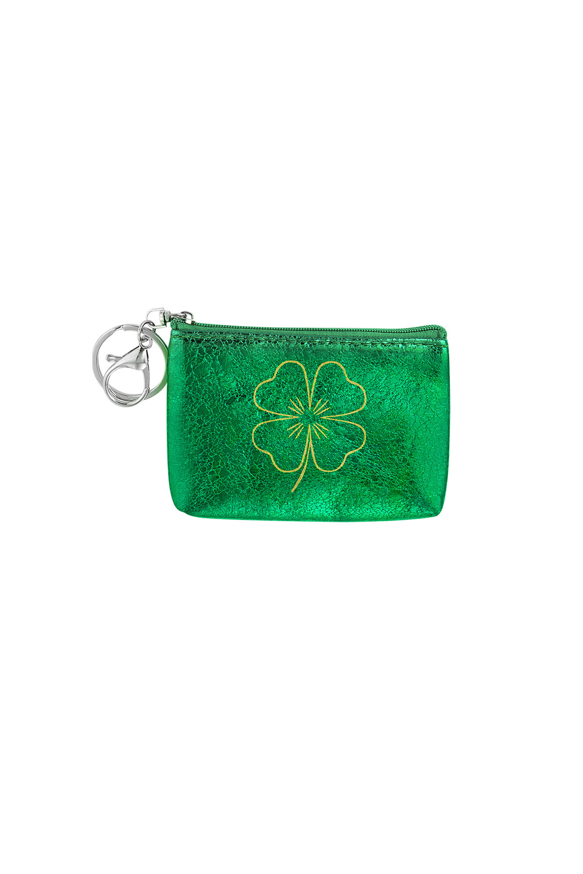 Schlüsselanhänger-Geldbörse mit metallischem Kleeblatt – grün