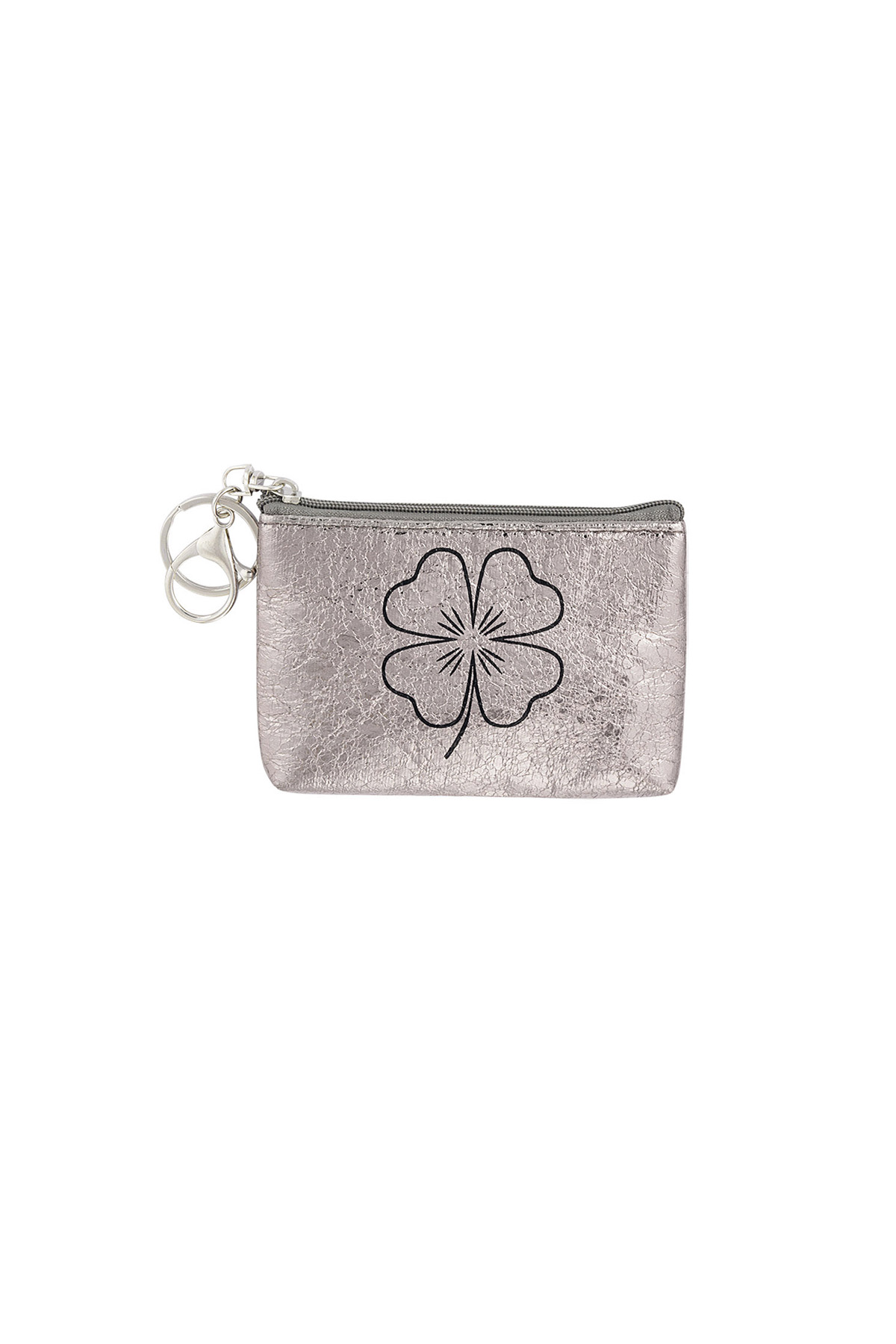 Schlüsselanhänger-Geldbörse mit metallischem Kleeblatt – Silber
