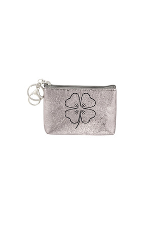 Schlüsselanhänger-Geldbörse mit metallischem Kleeblatt – Silber h5 