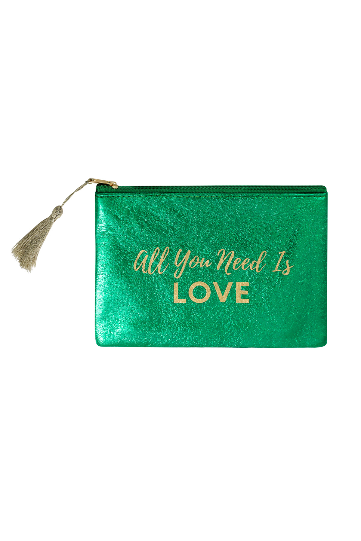 Make-up bag metallic all you need is love - green