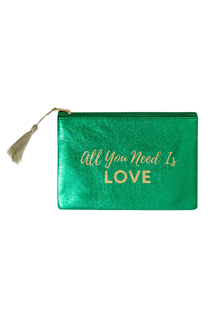 Metalik makyaj çantası ihtiyacın olan tek şey sevgi - yeşil 