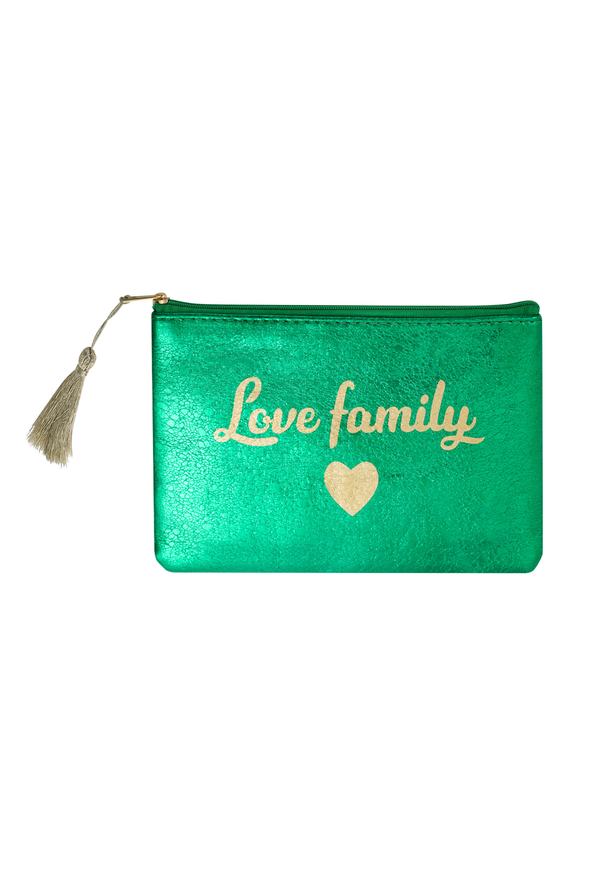 Borsa per il trucco metallizzata Love Family - verde