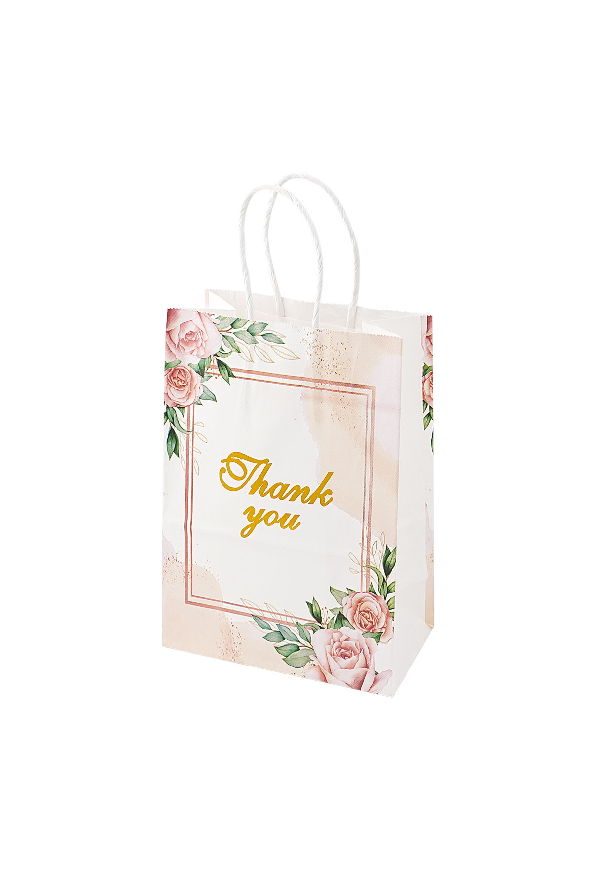 Gift bag thank you with roses - pink multi h5 