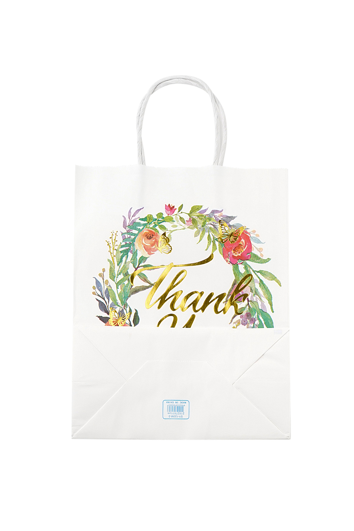 Large gift bag thank you with wreath - white multi 2