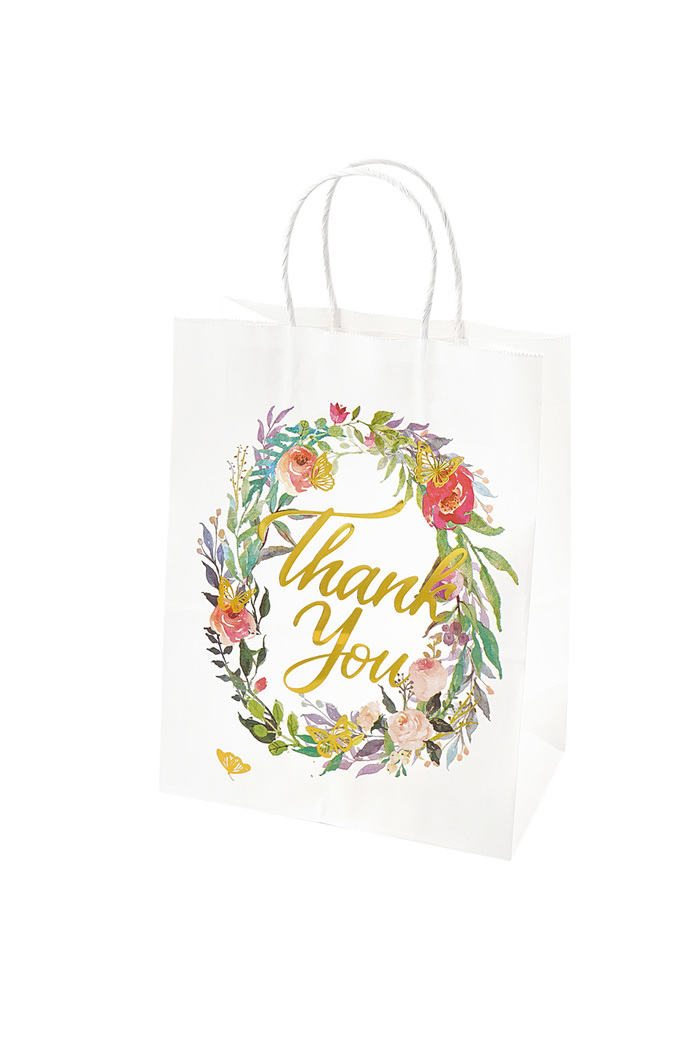 Large gift bag thank you with wreath - white multi 