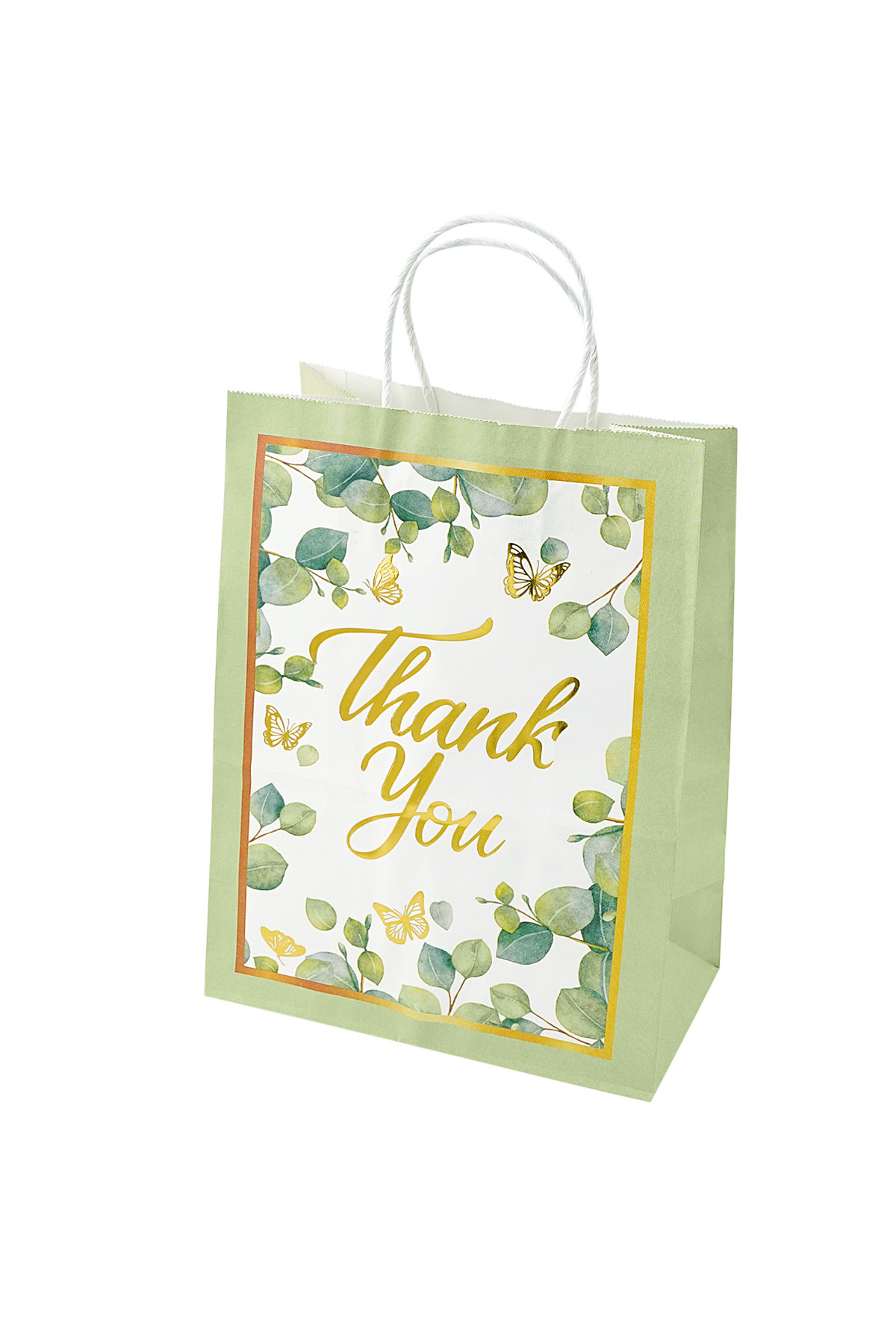 Large gift bag thank you leaves - green