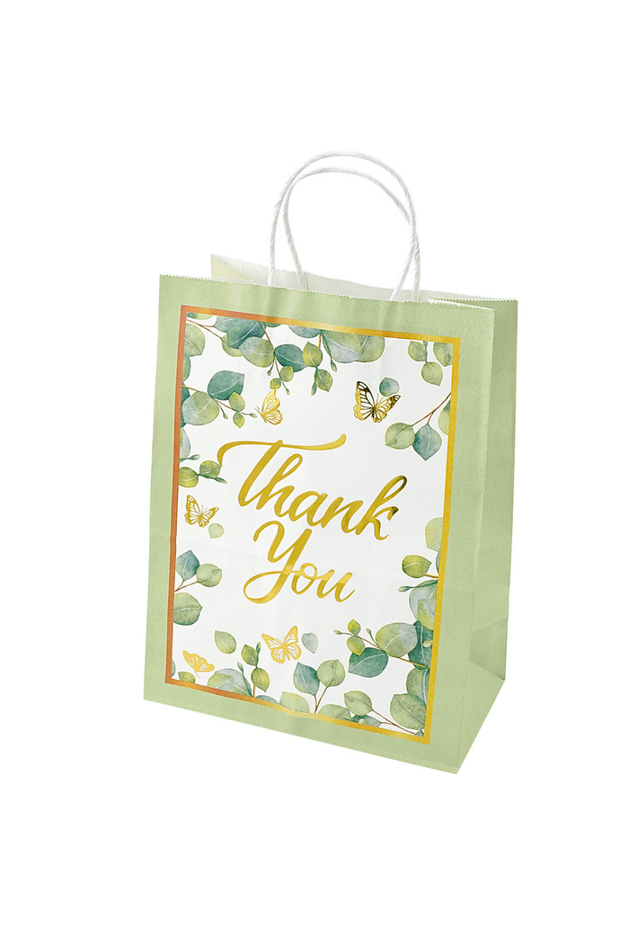 Grand sac cadeau feuilles de remerciement - vert 