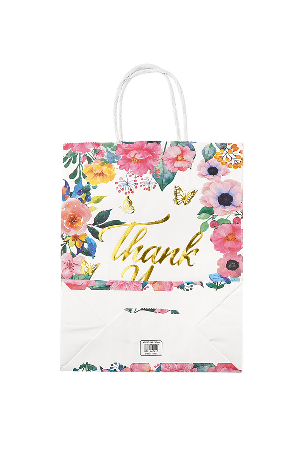 Bolsa de regalo grande con estampado floral de agradecimiento - multicolor