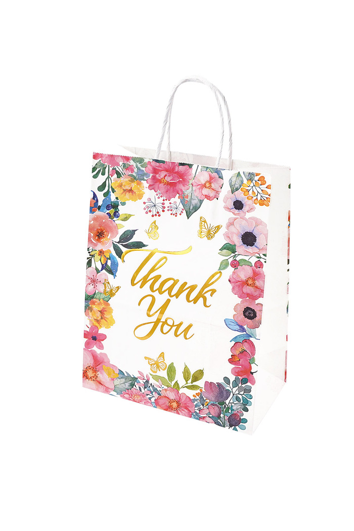 Bolsa de regalo grande con estampado floral de agradecimiento - multicolor 