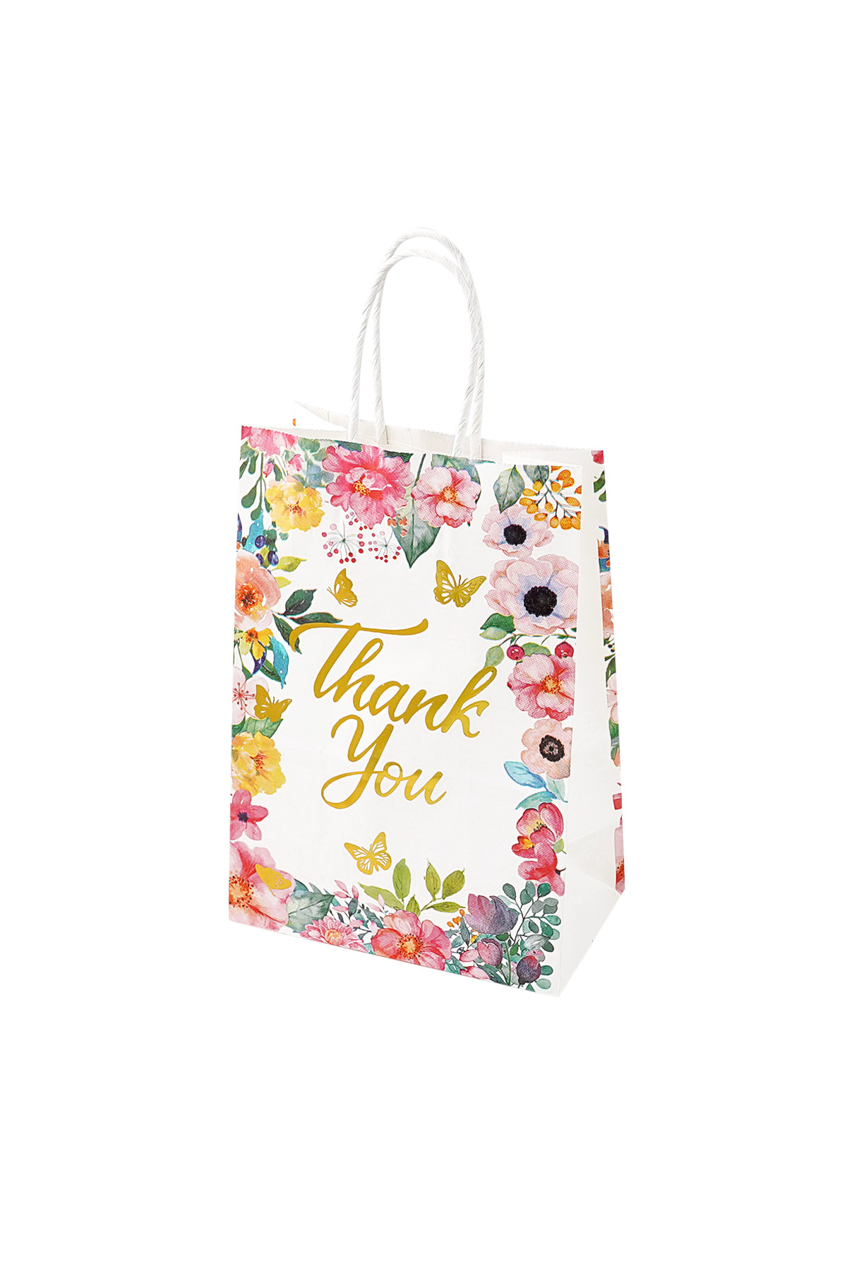 Bolsa de regalo con estampado floral de agradecimiento - multicolor
